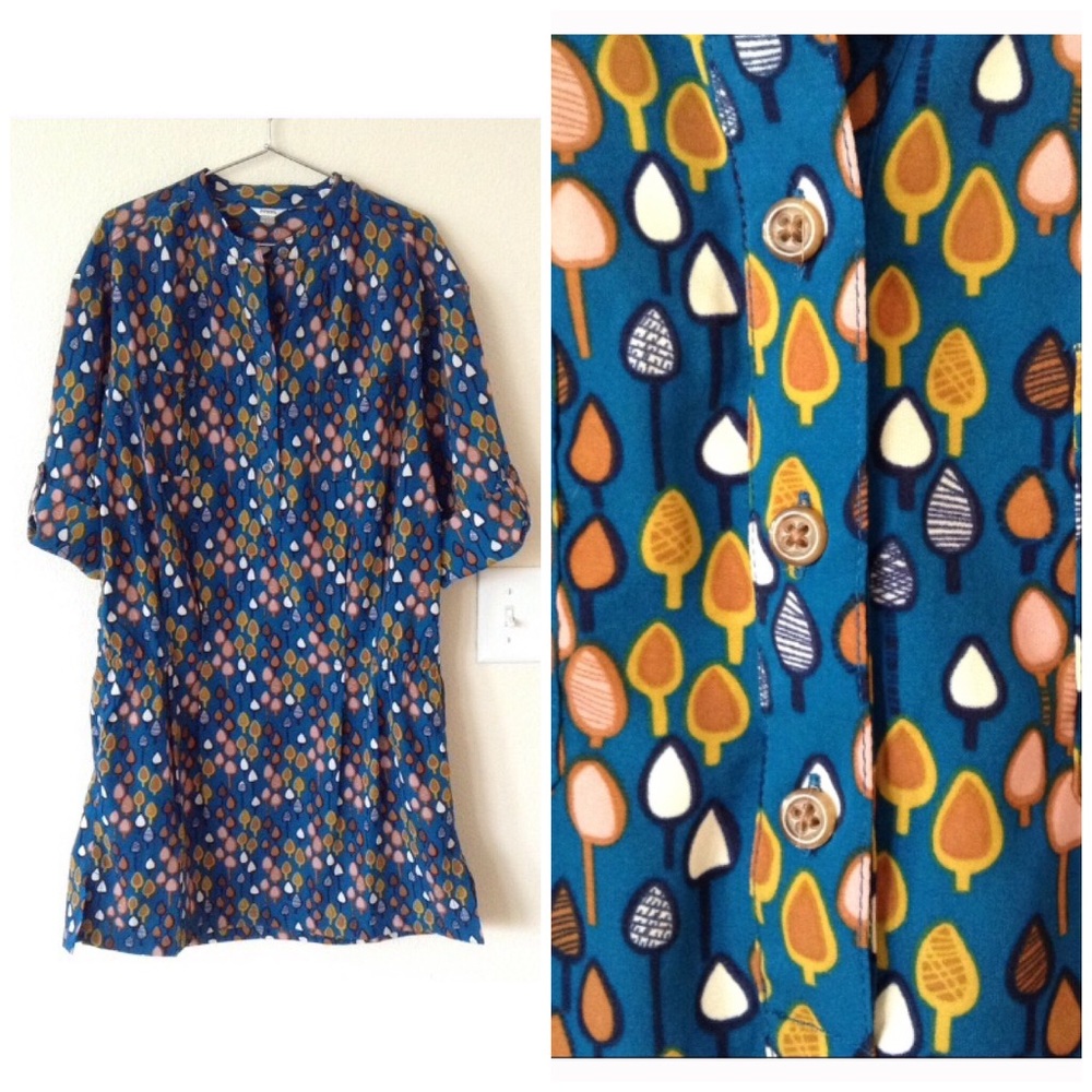 Fossil Teal Tree Print Shirt Dress